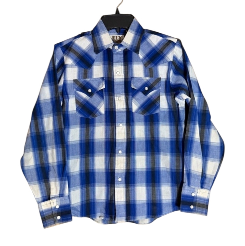 Ely Cattleman Blue Plaid Kids Shirt Medium